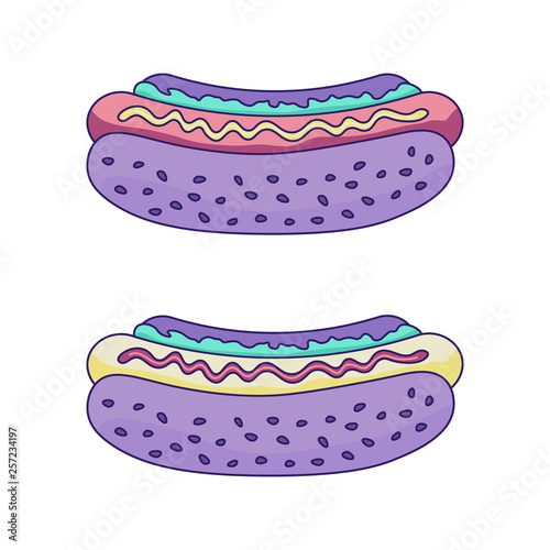 Color hotdog in pastel tones. Fast food concept.