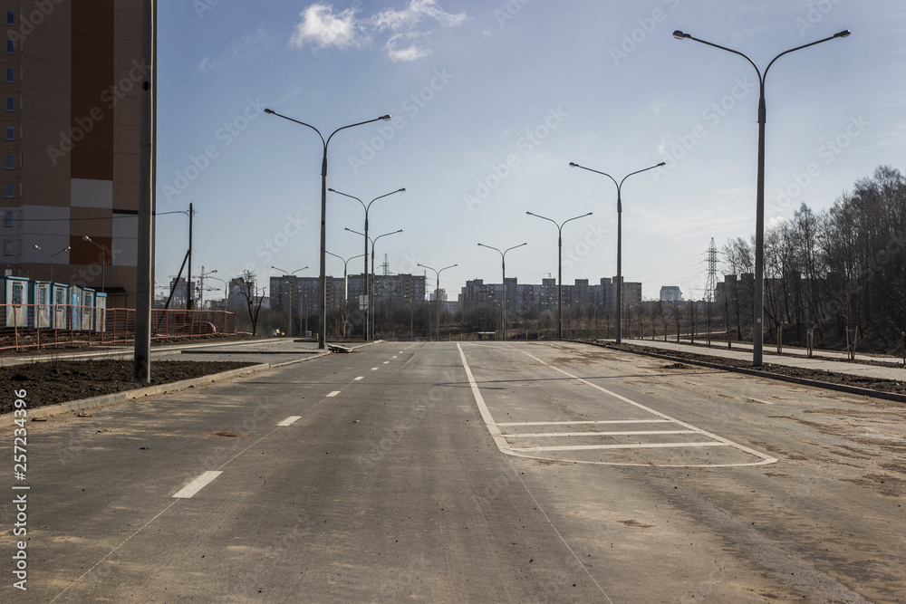 Gloomy apocalyptic city Minsk after european games. empty