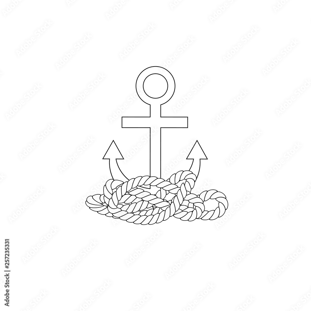 White Anchor icon with rope on white background. White Anchor icon with rope on white background.