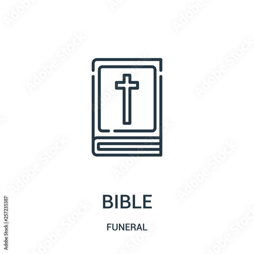 bible icon vector from funeral collection. Thin line bible outline icon vector illustration. Linear symbol for use on web and mobile apps, logo, print media.