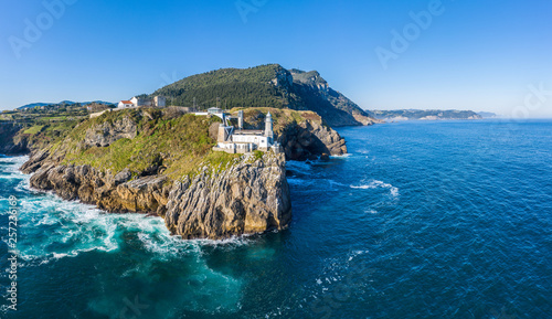 Santa Catalina lighthouse in Lekeitio, Basque Country  - drone view