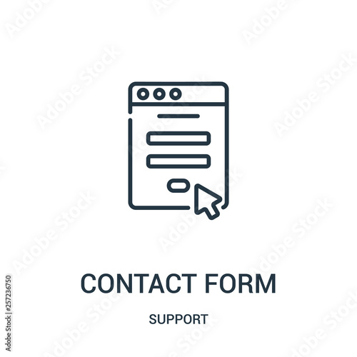 contact form icon vector from support collection. Thin line contact form outline icon vector illustration. Linear symbol for use on web and mobile apps, logo, print media.