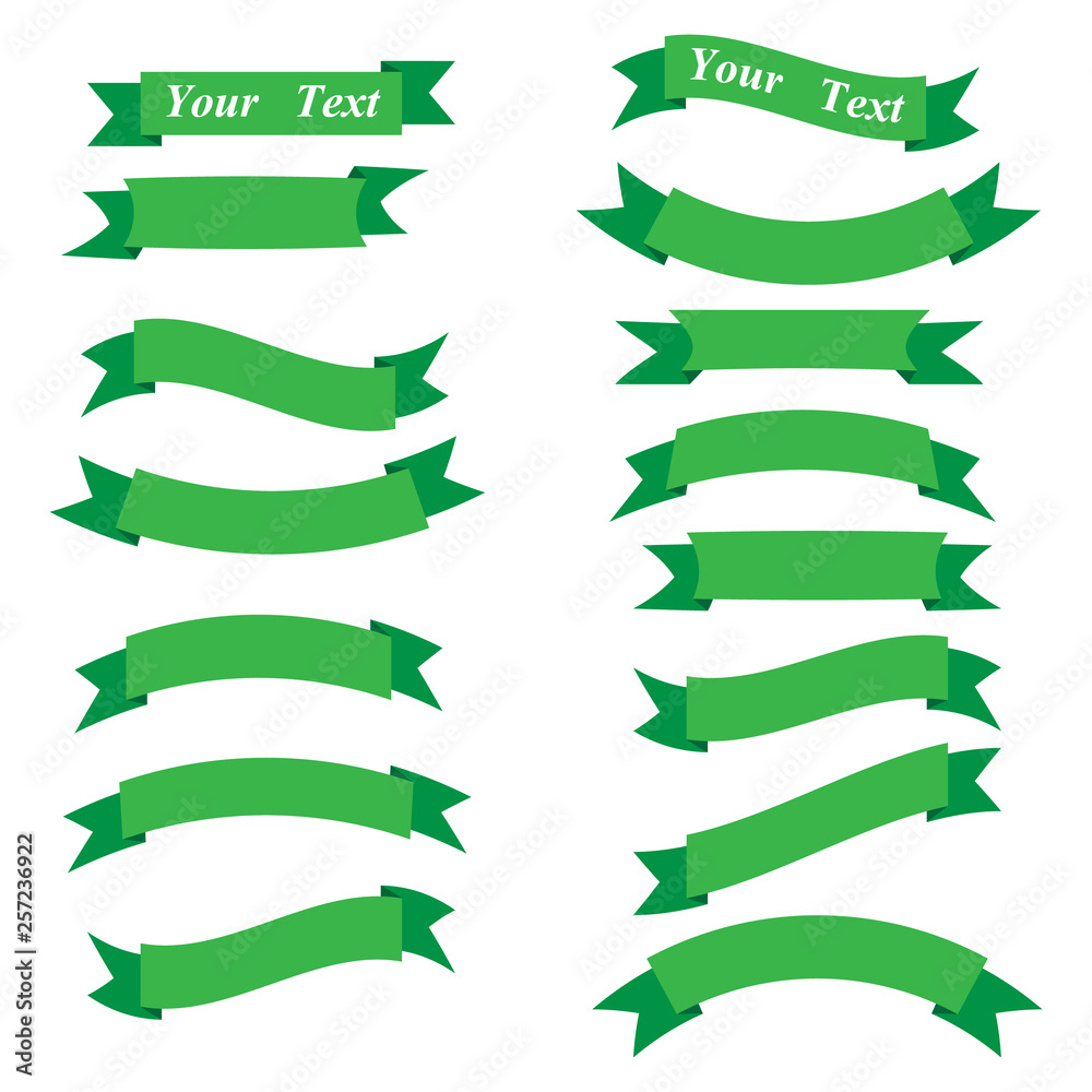 Flatribbon banners , set of green ribbon illustrations isolated on white background