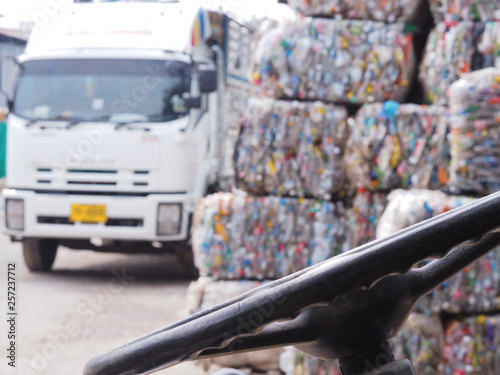 Recycled plastic waste in the factory.