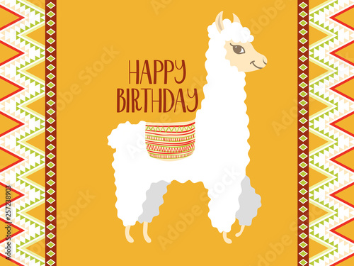 Cute llama, alpaca for poster, greeting, birthday card and party decor. Vector illustration