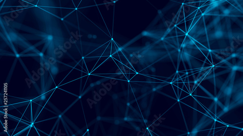 Big data visualization. Abstract background with connecting dots and lines. 3D rendering. High resolution.