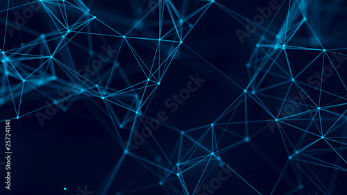 Big data visualization. Abstract background with connecting dots and lines. 3D rendering. High resolution.
