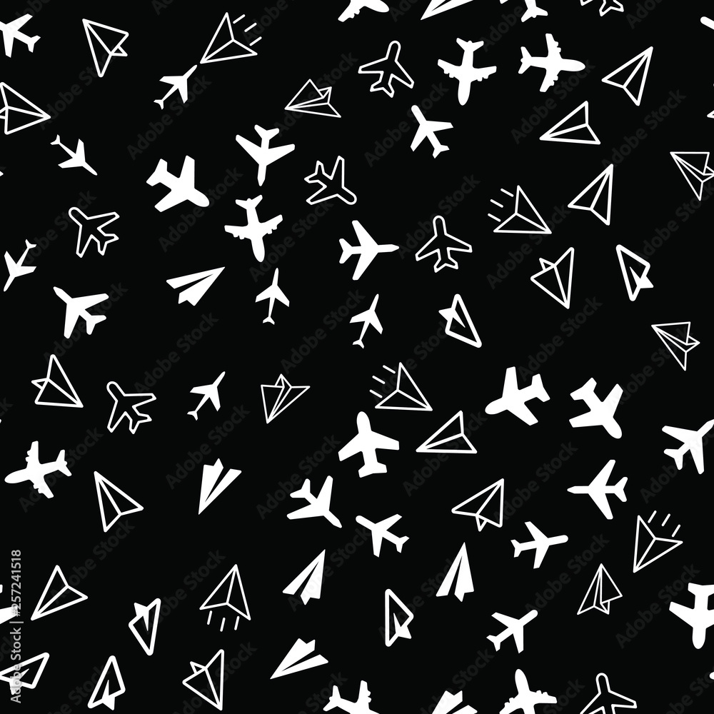 Airplane flight travel concept. Seamless vector EPS 10 pattern