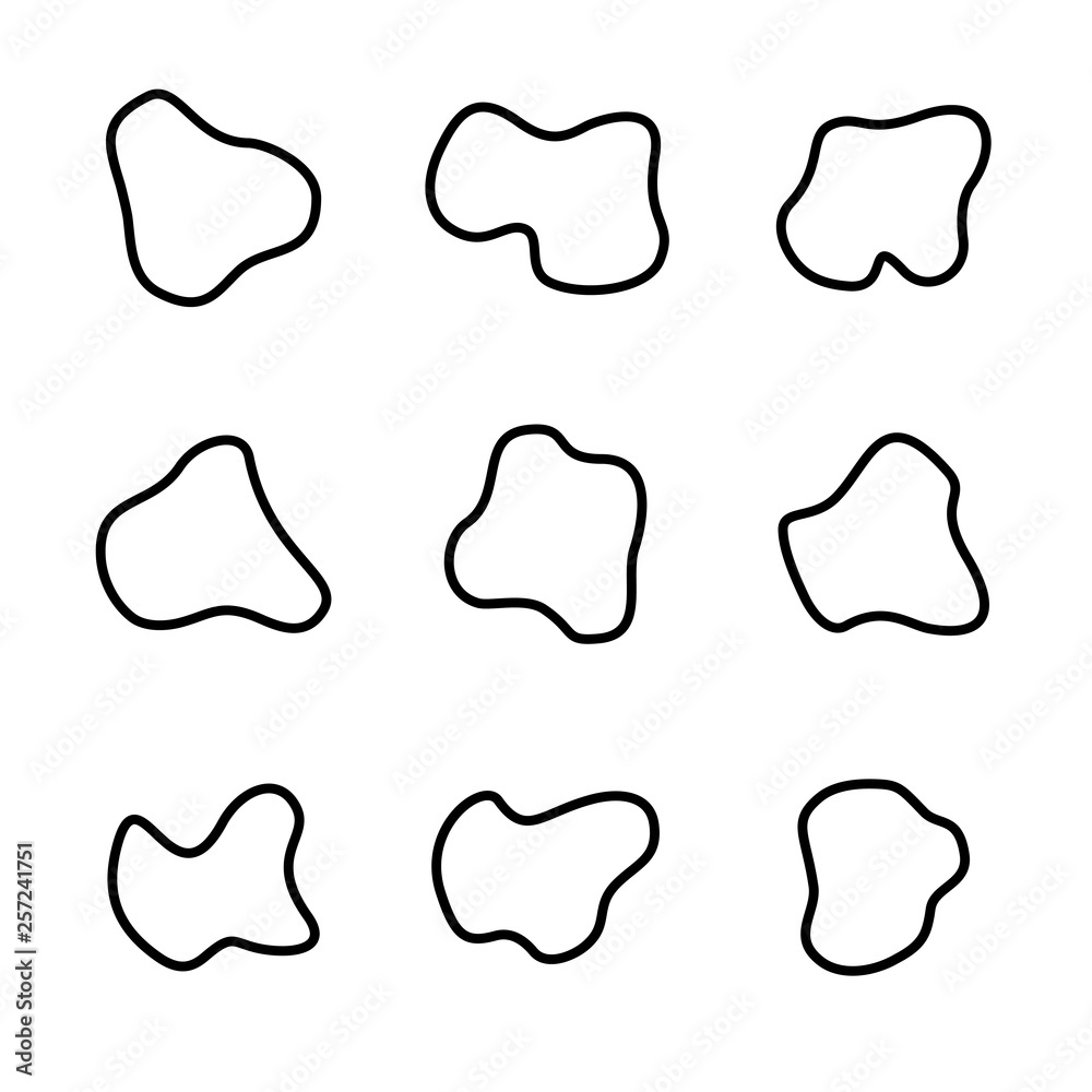 Smooth curvy shapes set. Liquid spots abstract design templates. Smooth curvy shapes set. Liquid spots abstract design templates.
