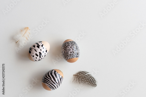 Animal print. Stylish set of Easter eggs on a white background. Easter concept.