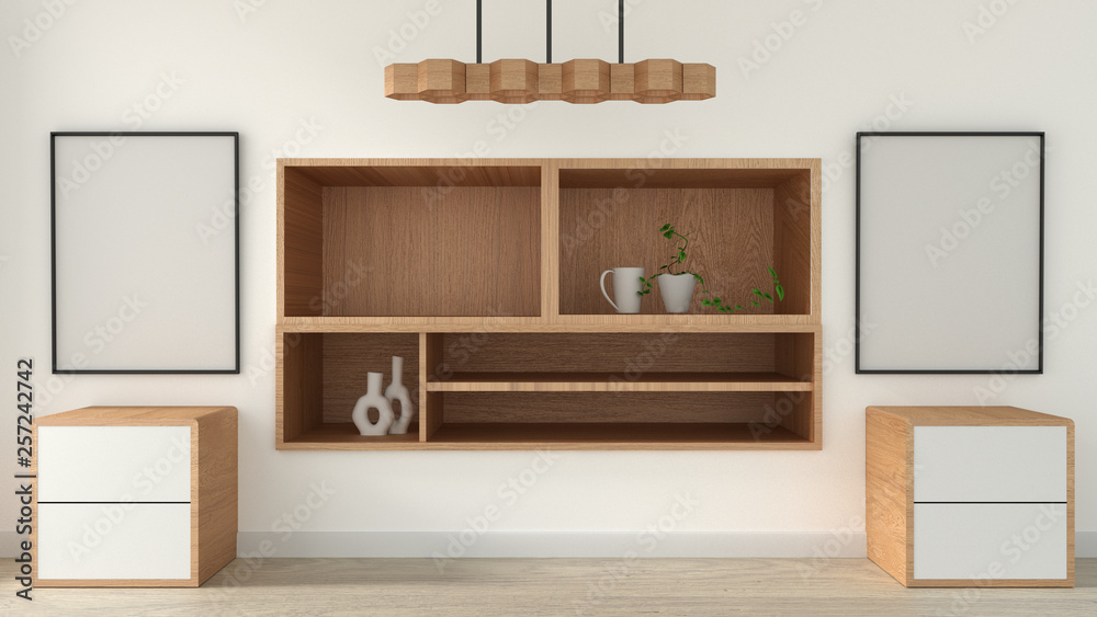 Fototapeta premium cabinet in modern empty room Japanese style,minimal designs. 3D rendering