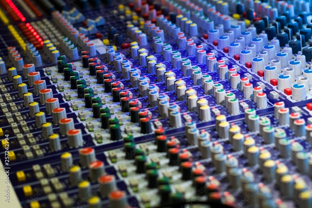 Fototapeta premium Console sound mixer closeup