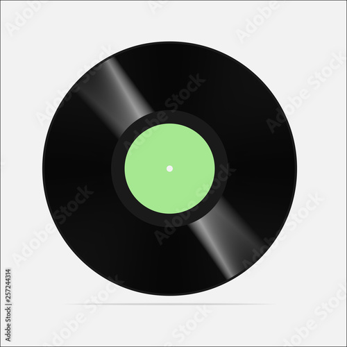 Vinyl record on a white background. Black musical long-playing album, 33 rpm disc. Vector graphics.