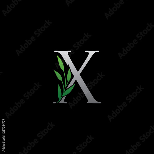 Nature Green Alphabet - X Letter With Green Leaf