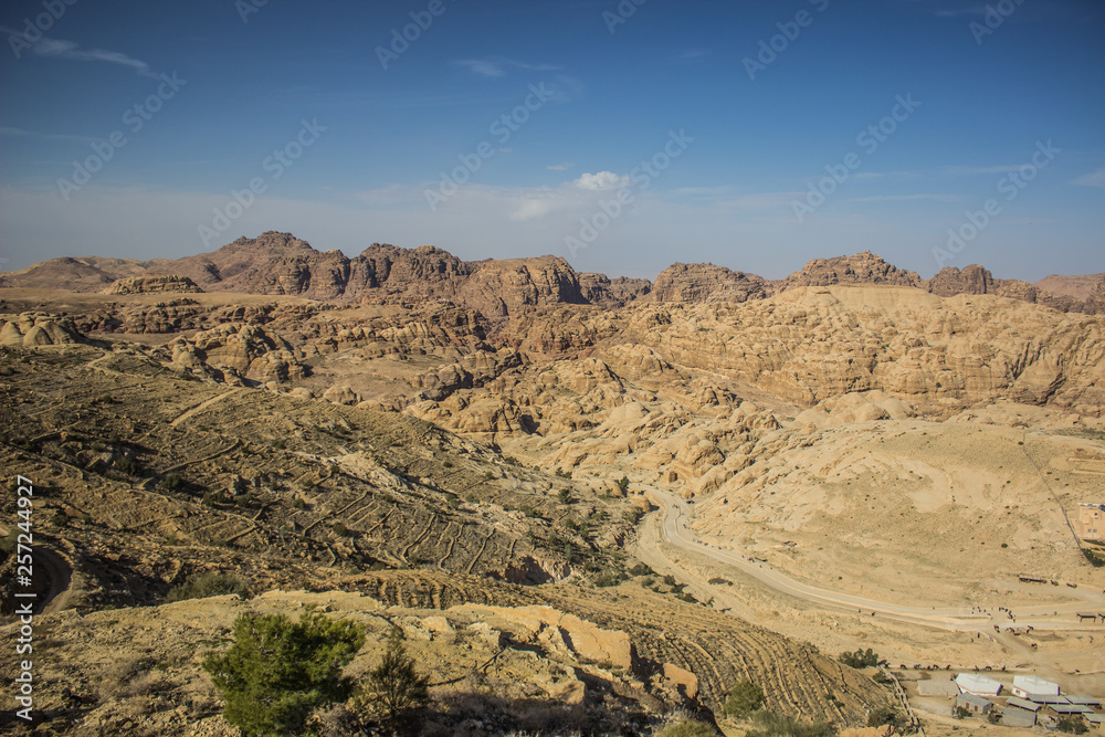 Middle East country dry desert highland rocky scenery landscape in aerial photography foreshortening