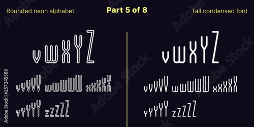 Condensed White neon font, Rounded. Vector set