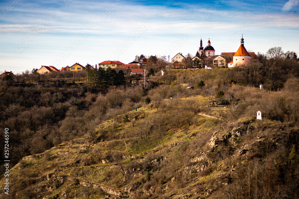 Churchand village on a ridge near Znojmo, CZ. Light clouds, friendly atmosphere Churchand village on a ridge near Znojmo, CZ. Light clouds, friendly atmosphere