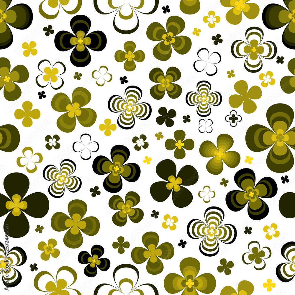 Fototapeta premium Monochrome abstract yellow green flowers on white background.Seamless pattern.