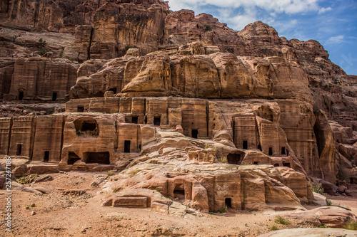 famous world heritage touristic site in Jordan Middle East country Petra building landmark houses carved in rock
