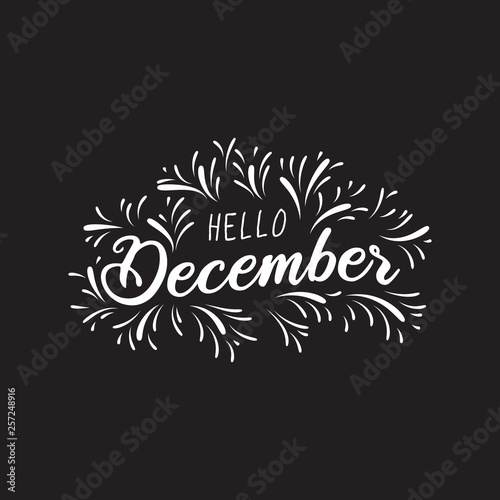  Handwritten phrase for banner, Hand drawn typography lettering phrase Hello december, Hello december phrase for calendar, flyer, greeting card, calendar. - Vector