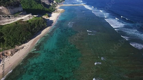 Aerial view of Melasti beach in Bali.