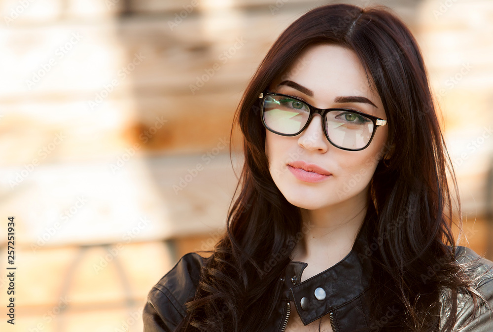 Portrait of smart, clever girl in glasses. Beautiful European girl with  glasses. Beauty sexy fashion model woman portrait wearing glasses Stock  Photo | Adobe Stock