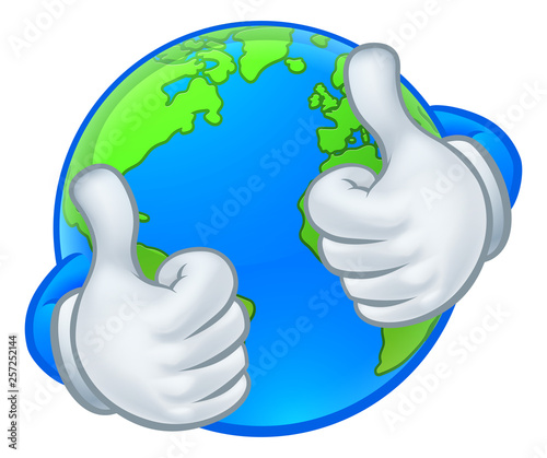 An earth globe world cartoon character mascot giving a thumbs up