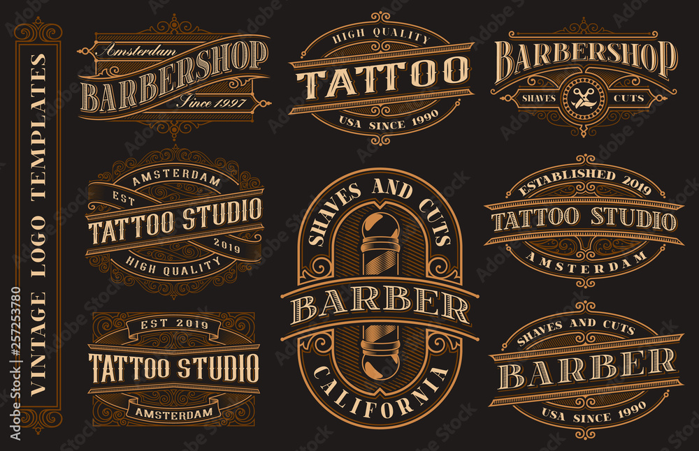 Big bundle of vintage logo templates for the tattoo studio and ...