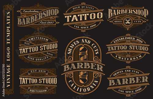 Big bundle of vintage logo templates for the tattoo studio and barbershop