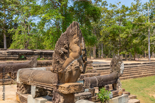 Srah Srang with Naga statues in Angkor, Cambodia photo