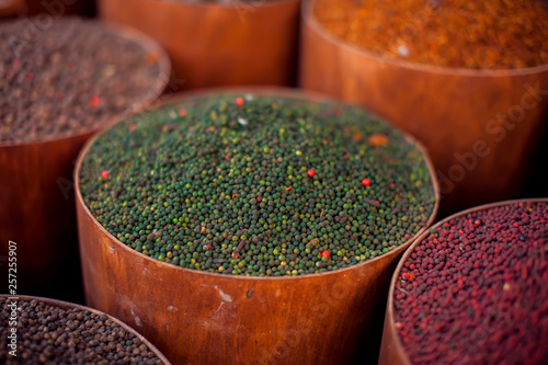 Colorful different spices, herbs in the spice market in Egypt