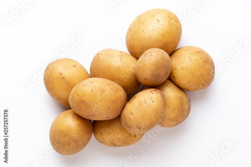 Potatoes isolated on white background. Flat lay. Top view.