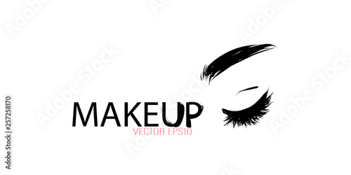 Hand-drawn female eyelashes and eyebrow. Vector template for business card. Beauty industry, make-up
