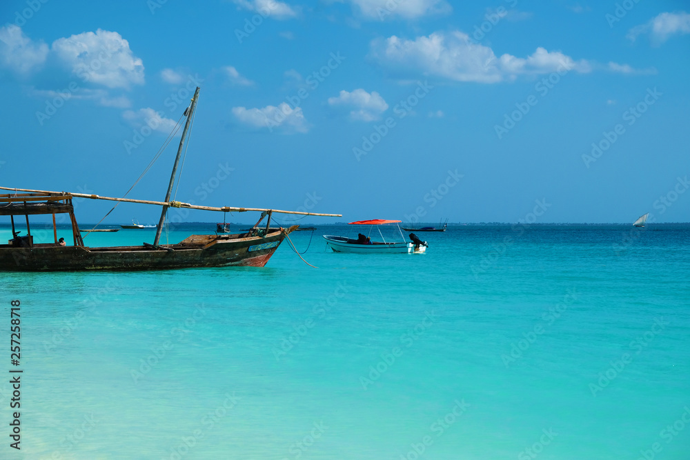 Amazing ocean view from wooden ship on Zanzibar island