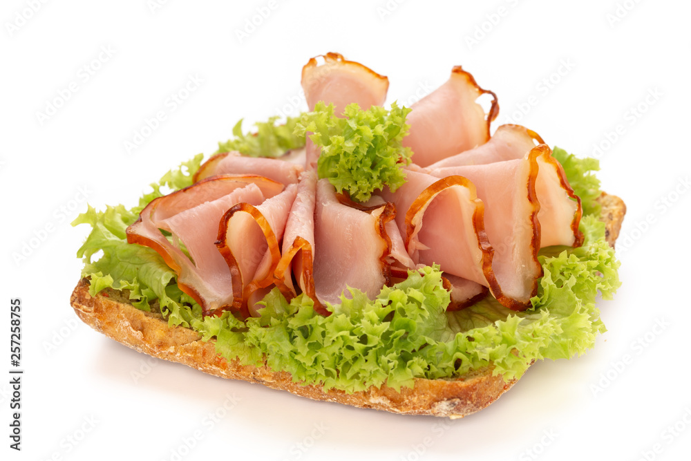 Sandwich with ham sausage on white background. Sandwich with ham sausage on white background.
