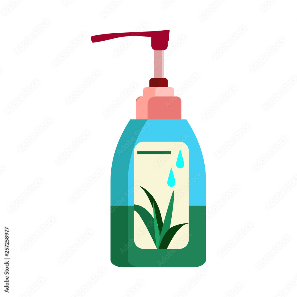 Liquid soap illustration.Cosmetics, soap, washing. Aloe vera product concept. Vector illustration can be used for topics like beauty, spa, self care