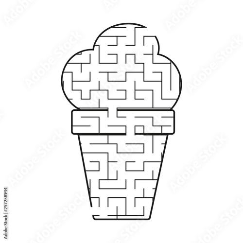 Black labyrinth appetizing ice cream. Kids worksheets. Activity page. Game puzzle for children. Tasty food. Maze conundrum. Vector illustration.