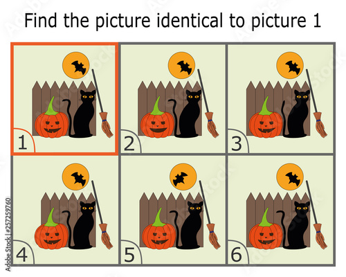 Illustration of Finding Two Identical Pictures. Educational Game for Children. Find the Same.