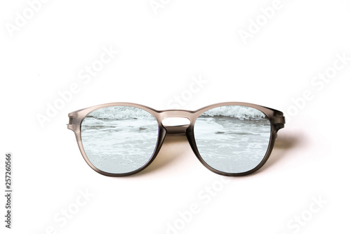 sunglasses with reflection on white background