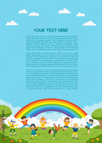Children's activities. Happy children are jumping on the park.Template for advertising brochure.