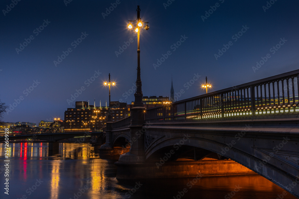 Light trails on the  Vasabron bridge in Stockholm at night - 1