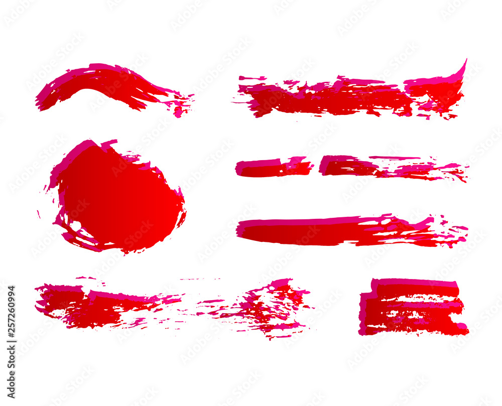 Set of Hand Painted Red Ink Brush Strokes. Vector Grunge Brushes. Set of Hand Painted Red Ink Brush Strokes. Vector Grunge Brushes.