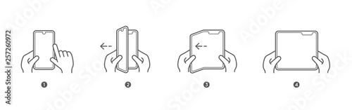 Smart Phone Tablet with Foldable Screen. Step by step folding unfolding manual instructions. Vector Isolated.