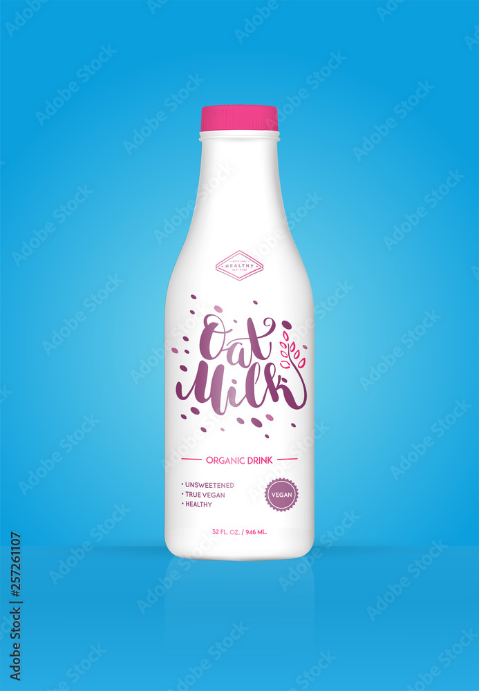 Oat Milk Oatmeal Bottle with Colorful Background. Healthy Organic Product. Vector Illustration. Advertising Template. Print. Oat Milk Oatmeal Bottle with Colorful Background. Healthy Organic Product. Vector Illustration. Advertising Template. Print.