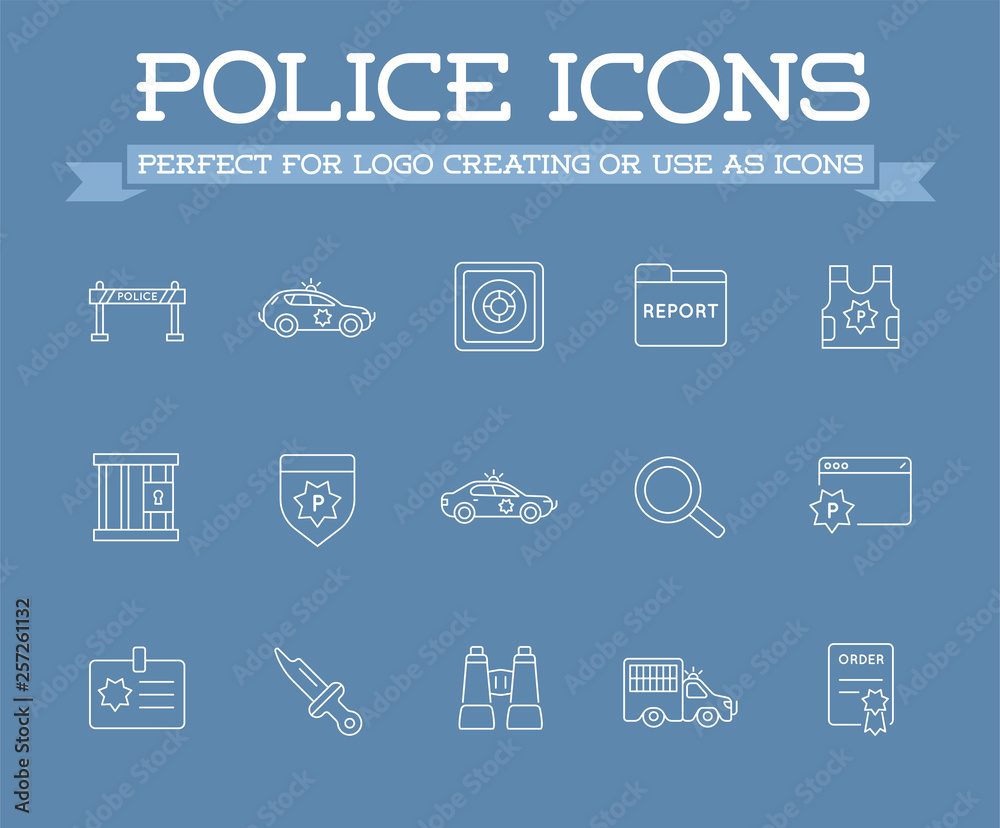 Icons Set of Police Related Icons, Vector.