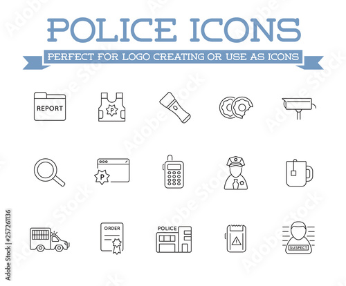 Icons Set of Police Related Icons, Vector.