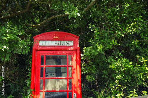 Red Telephone Box Within Green Tree Branches