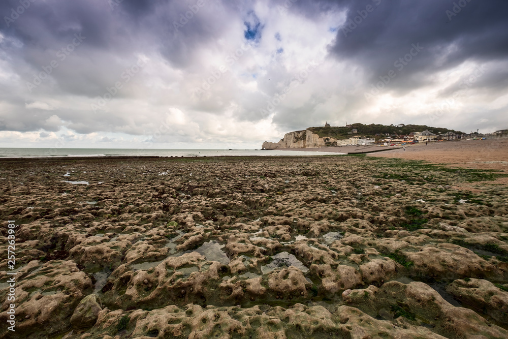 Obraz premium The famous white natural cliffs Aval of Etretat and beautiful famous coastline, Normandy, France, Europe