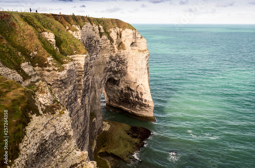 he famous white natural cliffs Aval of Etretat and beautiful famous coastline, Normandy, France, Europe photo