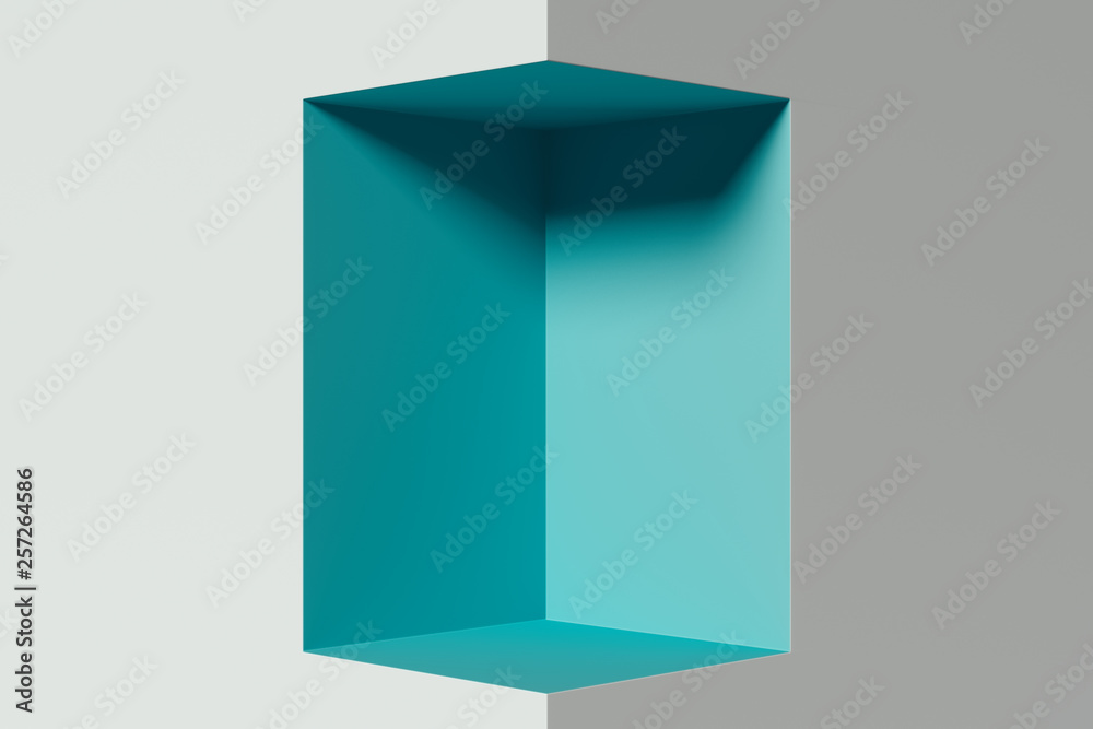 Modern Showcase aquamarine colour with deepening and empty space. 3d rendering. Modern Showcase aquamarine colour with deepening and empty space. 3d rendering.
